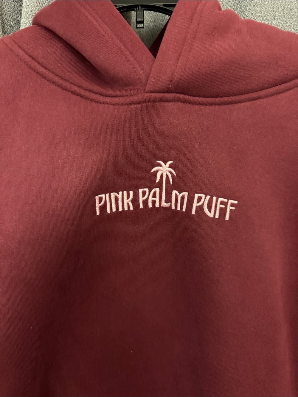 Pink Palm Puff Women's Maroon Hoodie - Picture 2 of 12